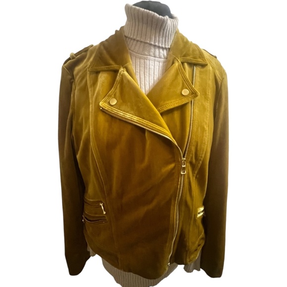 INC International Concepts Glam Velvet Gold Moto Jacket Blazer XL NWT Yellow - Picture 4 of 15